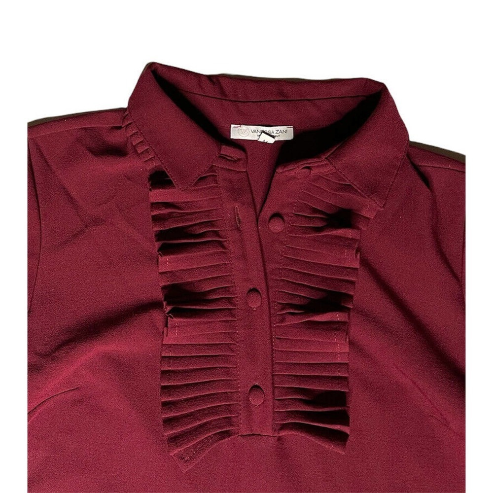 Womens Vanessa Zani Burgundy Trumpet Long Sleeve Ruffled Shift Dress Italy Sz M - Picture 3 of 5